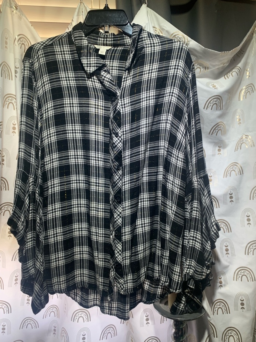 Cato Black and White Plaid Button-Down Shirt Upcycled
